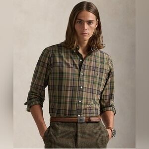 Polo Ralph Lauren Men's Classic-Fit Plaid Performance Shirt in the Khaki/Navy XL